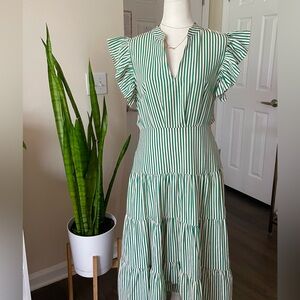 Entro Green and White Striped Dress